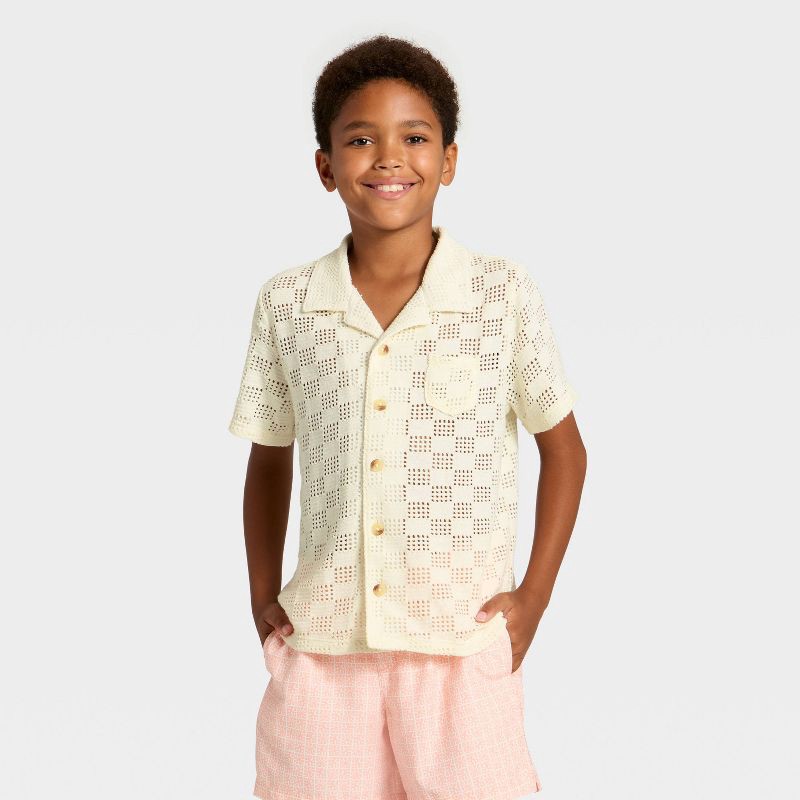 slide 1 of 3, Boys' Knit Button-Down and Cover-Up Top - art class™ Cream S, 1 ct