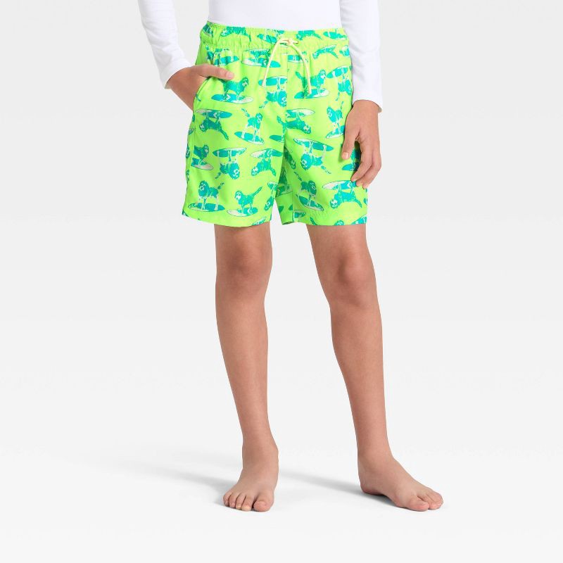 slide 1 of 3, Boys' Surfing Dog Trunk Swim Shorts - Cat & Jack™ Lime Green S, 1 ct