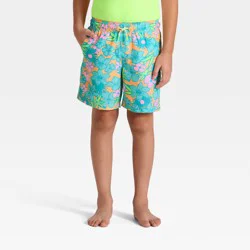 Boys' Floral Trunk Swim Shorts - Cat & Jack™ Starry Yellow/Teal/Lime L