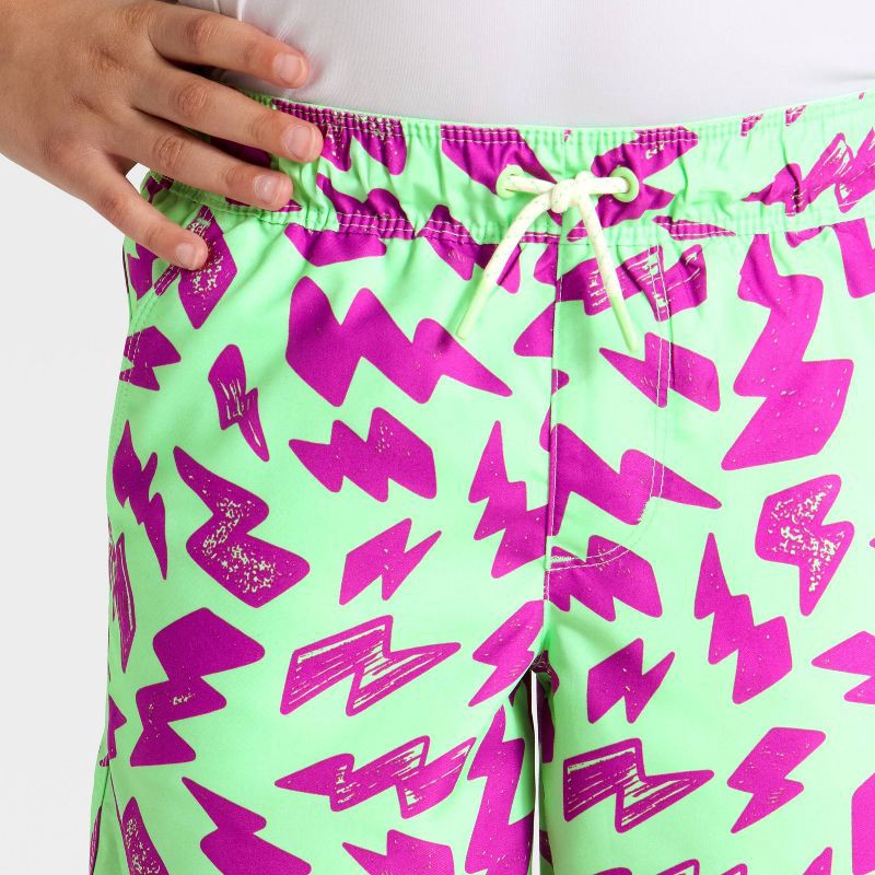 slide 3 of 3, Boys' Thunder Bolt Trunk Swim Shorts - Cat & Jack™ Vibrant Green/Purple M, 1 ct