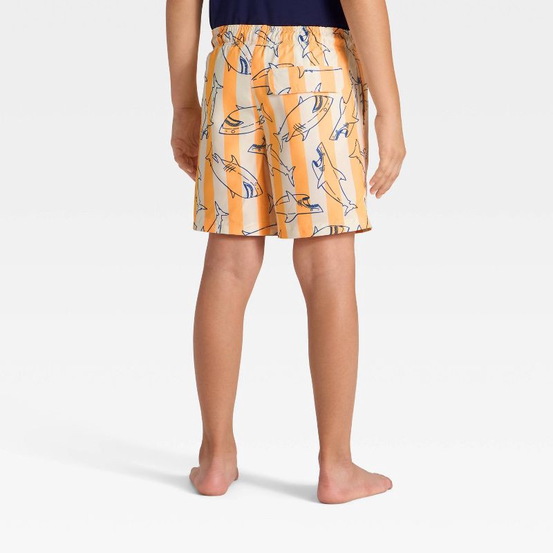 slide 2 of 3, Boys' Pinstripe Shark Printed Swim Shorts - Cat & Jack™ Starry Yellow/Cream/Blue M, 1 ct