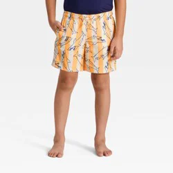 Boys' Pinstripe Shark Printed Swim Shorts - Cat & Jack™ Starry Yellow/Cream/Blue M