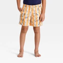 Boys' Pinstripe Shark Printed Swim Shorts - Cat & Jack™ Starry Yellow/Cream/Blue XL