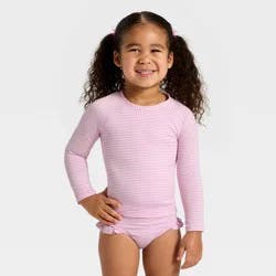 Infant Girls' Long Sleeve Two Piece Ribbed Rash Guard Swimsuit Set - Cat & Jack™ Pink 18M