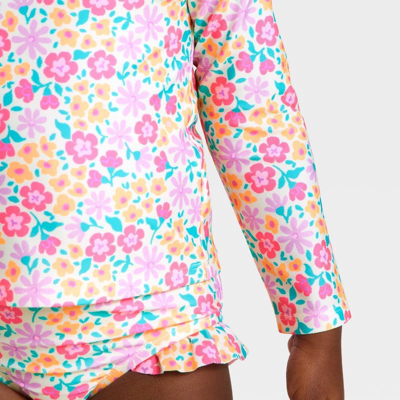 slide 3 of 3, Toddler Girls' Long Sleeve Two Piece Multi Floral Rash Guard Swimwear Set - Cat & Jack™ Cream 12M, 1 ct
