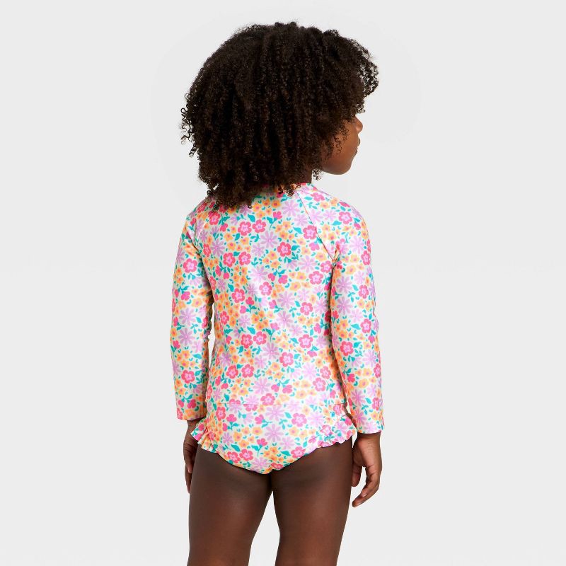 slide 2 of 3, Toddler Girls' Long Sleeve Two Piece Multi Floral Rash Guard Swimwear Set - Cat & Jack™ Cream 5T, 1 ct