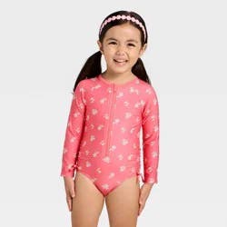 Toddler Girls' Long Sleeve One Piece Floral Rash Guard Swimsuit - Cat & Jack™ Pink 12M
