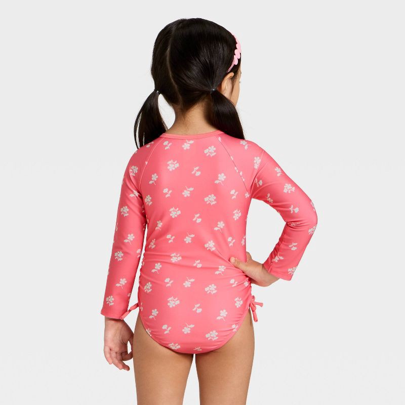 slide 2 of 3, Toddler Girls' Long Sleeve One Piece Floral Rash Guard Swimsuit - Cat & Jack™ Pink 4T, 1 ct