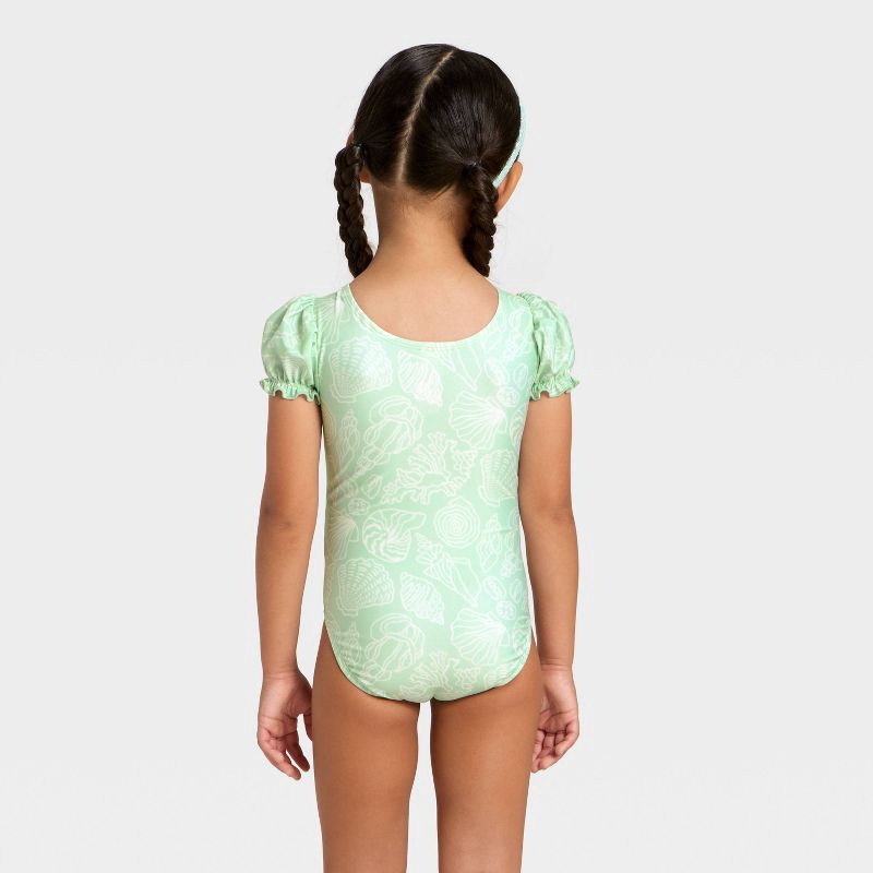 slide 2 of 3, Toddler Girls' Puff Sleeve Seashell One Piece Swimsuit - Cat & Jack™ Green 2T, 1 ct