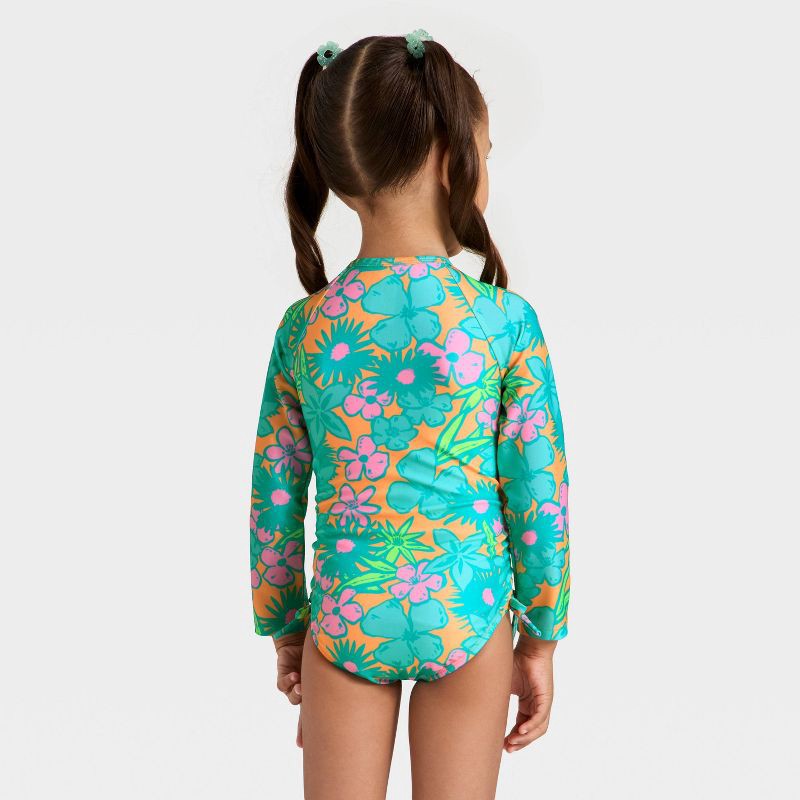 slide 2 of 3, Toddler Girls' Long Sleeve One Piece Hibiscus Floral Rash Guard Swimsuit - Cat & Jack™ 18M, 1 ct
