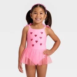 Toddler Girls' Sequin Heart Tutu One Piece Swimsuit - Cat & Jack™ Pink 5T