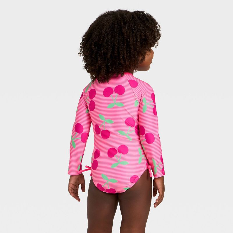 slide 2 of 3, Toddler Girls' Long Sleeve One Piece Striped Cherry Rash Guard Swimsuit - Cat & Jack™ Bright Pink 18M, 1 ct
