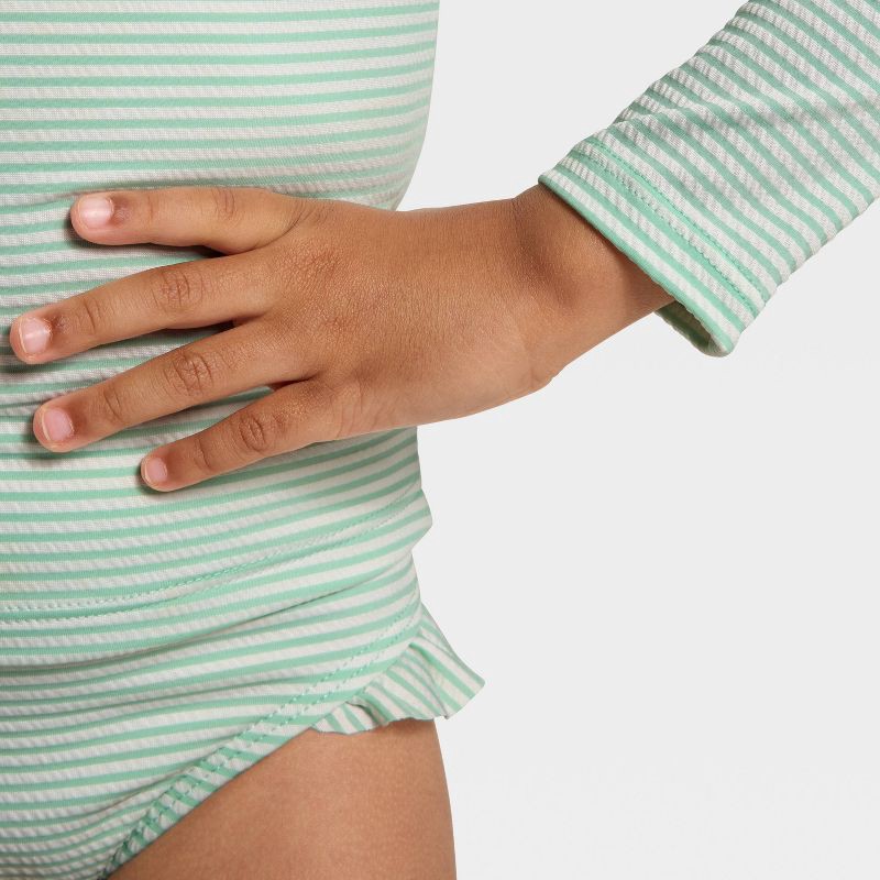 slide 3 of 3, Toddler Girls' Long Sleeve Two Piece Ribbed Rash Guard Swimsuit Set - Cat & Jack™ Aqua 4T, 1 ct