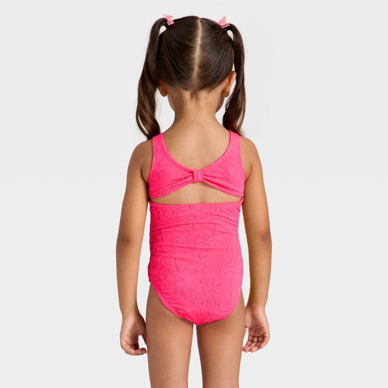 slide 2 of 3, Toddler Girls' Jacquard Floral One Piece Swimsuit - Cat & Jack™ Bright Pink 3T, 1 ct