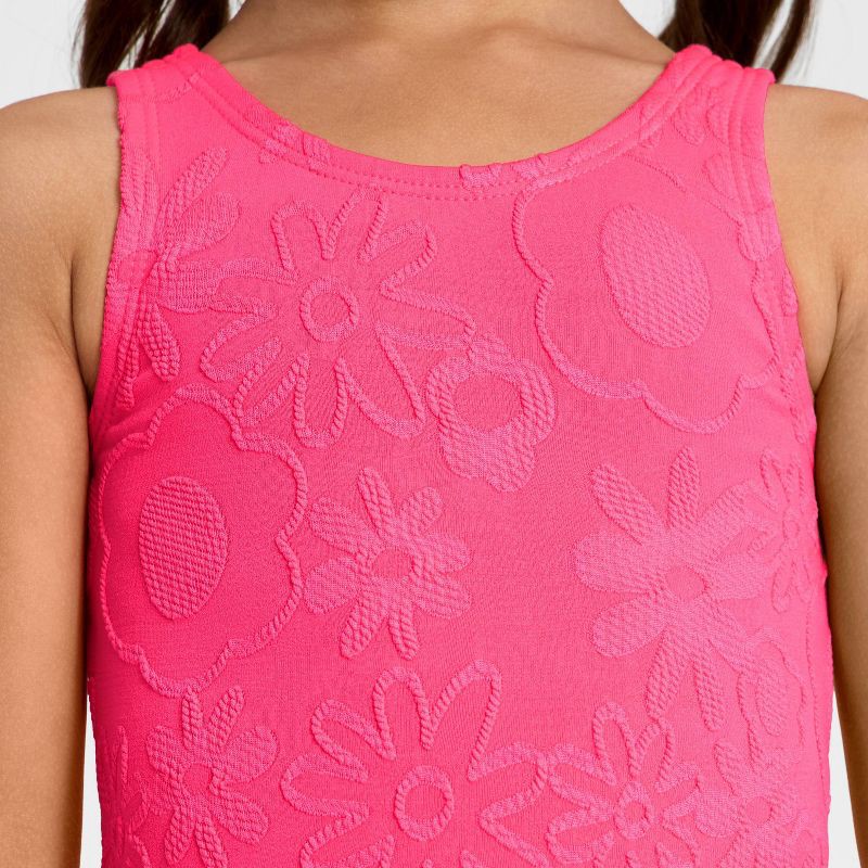 slide 3 of 3, Toddler Girls' Jacquard Floral One Piece Swimsuit - Cat & Jack™ Bright Pink 5T, 1 ct