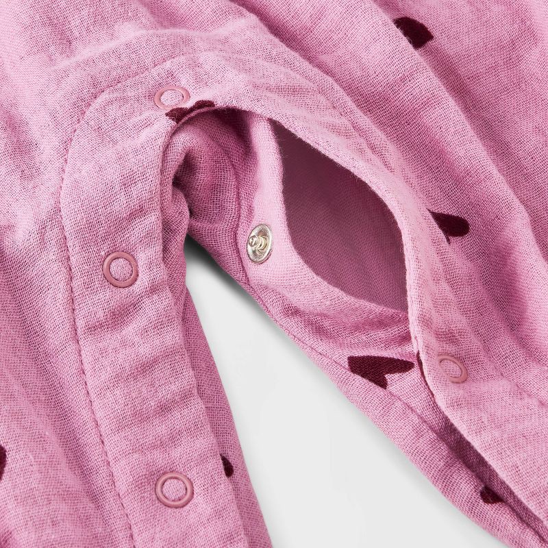 slide 4 of 4, Baby Girls' Hearts Ribbed Long Sleeve Romper - Cat & Jack™ Pink 3-6M, 1 ct