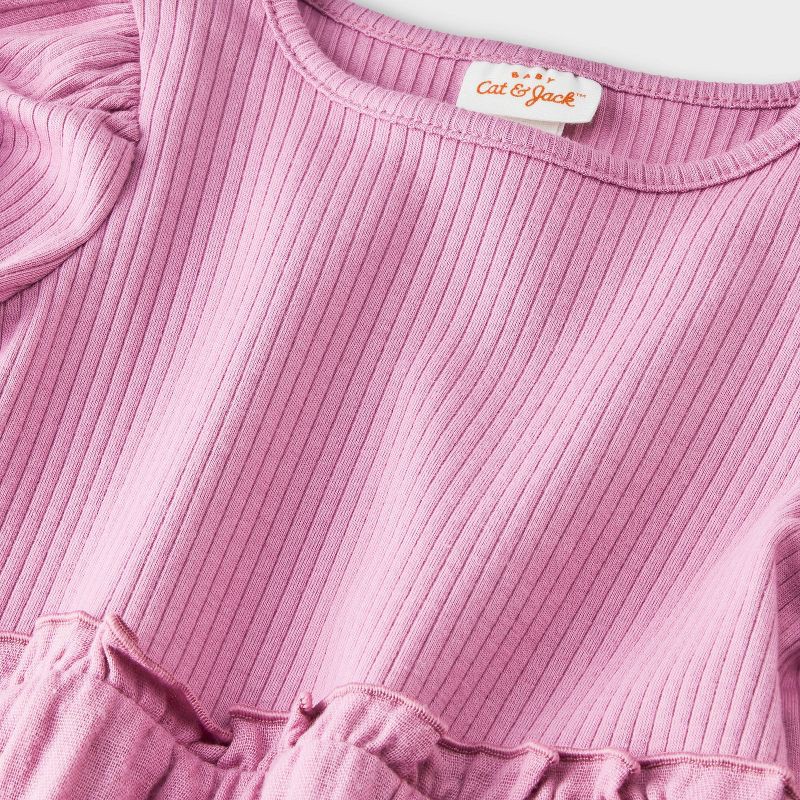 slide 3 of 4, Baby Girls' Hearts Ribbed Long Sleeve Romper - Cat & Jack™ Pink 6-9M, 1 ct