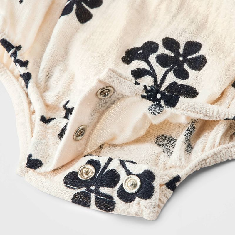 slide 4 of 4, Baby Girls' Floral Tank Romper - Cat & Jack™ Cream 0-3M, 1 ct