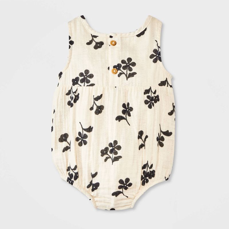slide 4 of 4, Baby Girls' Floral Tank Romper - Cat & Jack™ Cream 3-6M, 1 ct