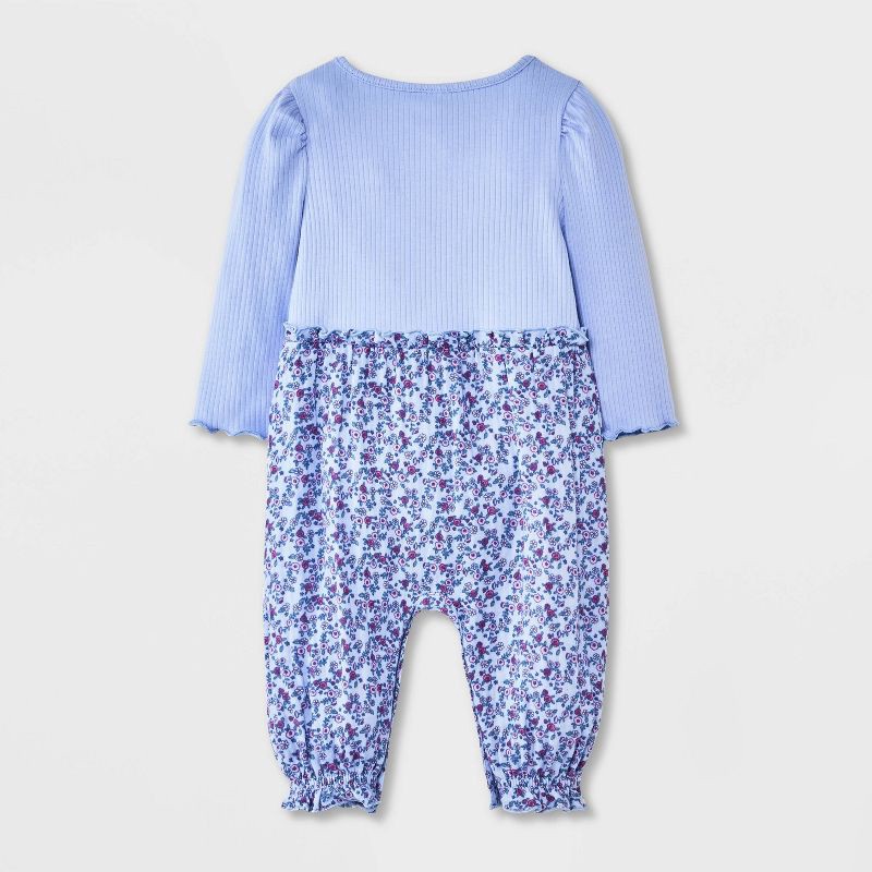 slide 2 of 4, Baby Girls' Floral Ribbed Long Sleeve Romper - Cat & Jack™ Blue 0-3M, 1 ct