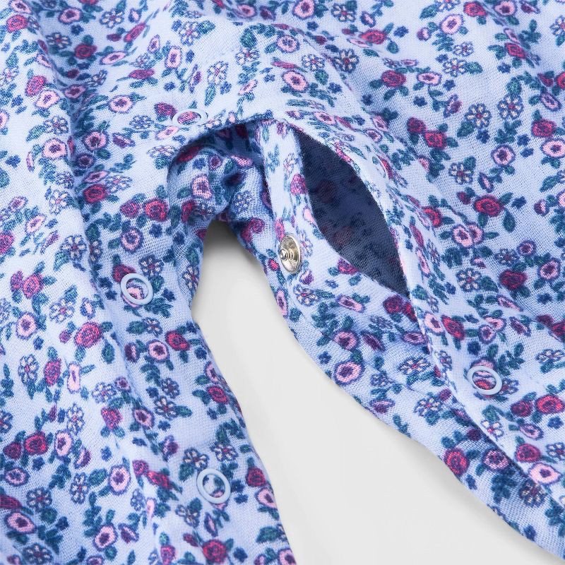 slide 4 of 4, Baby Girls' Floral Ribbed Long Sleeve Romper - Cat & Jack™ Blue 0-3M, 1 ct