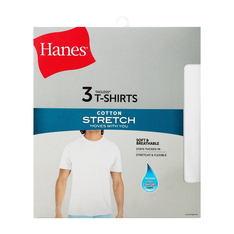 slide 2 of 8, Hanes Men's Cotton Stretch Crewneck Shirt - White XL, 1 ct