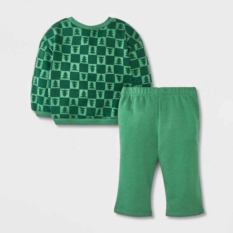 slide 2 of 4, Baby 2pc Holiday Checkered Christmas Tree Fleece Sweatshirt and Pull-On Pants Set - Cat & Jack™ Green 12M, 2 ct