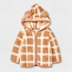 Baby Plaid Faux Shearling Hooded Jacket - Cat & Jack™ Brown 6-9M