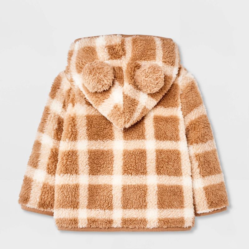 slide 3 of 4, Baby Plaid Faux Shearling Hooded Jacket - Cat & Jack™ Brown 18M, 1 ct