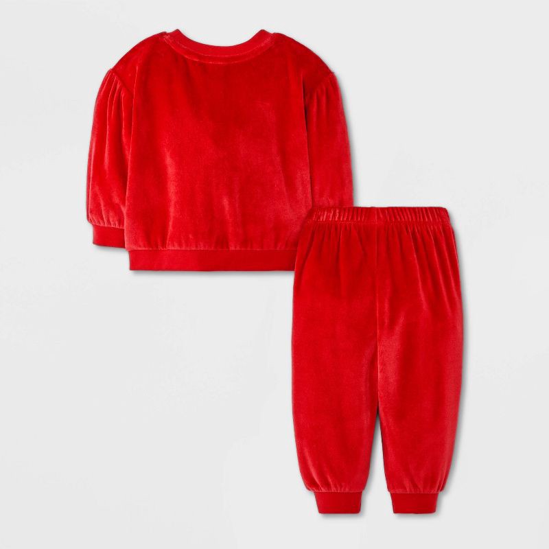 slide 3 of 4, Baby Girls' 2pc Cozy Velour Sweatshirt and Jogger Pants Set - Cat & Jack™ Red Newborn, 2 ct