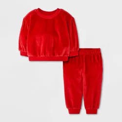 Baby Girls' 2pc Cozy Velour Sweatshirt and Jogger Pants Set - Cat & Jack™ Red 12M