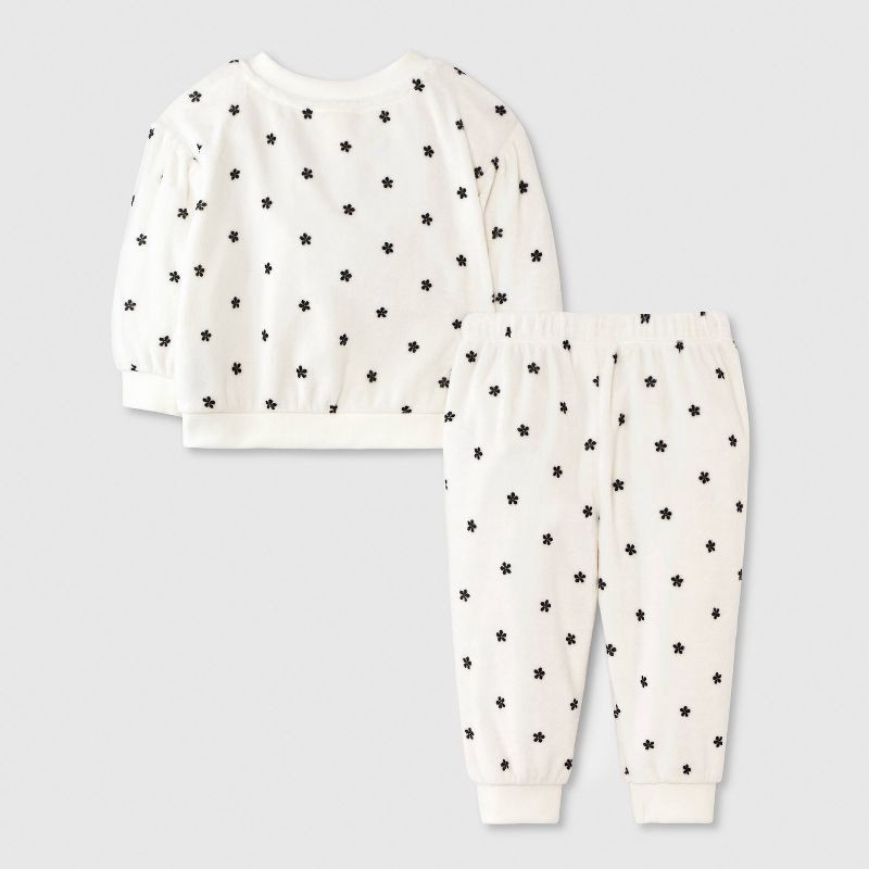 slide 2 of 4, Baby Girls' 2pc Cozy Velour Floral Sweatshirt and Jogger Pants Set - Cat & Jack™ Cream Newborn, 2 ct