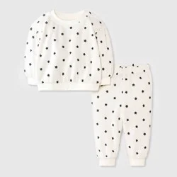 Baby Girls' 2pc Cozy Velour Floral Sweatshirt and Jogger Pants Set - Cat & Jack™ Cream Newborn