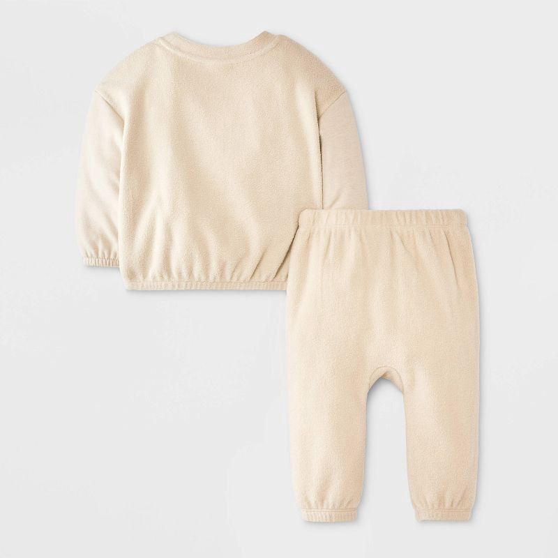 slide 2 of 4, Baby Boys' 2pc Fleece Sweatshirt and Jogger Pants Set - Cat & Jack™ Tan Newborn, 2 ct
