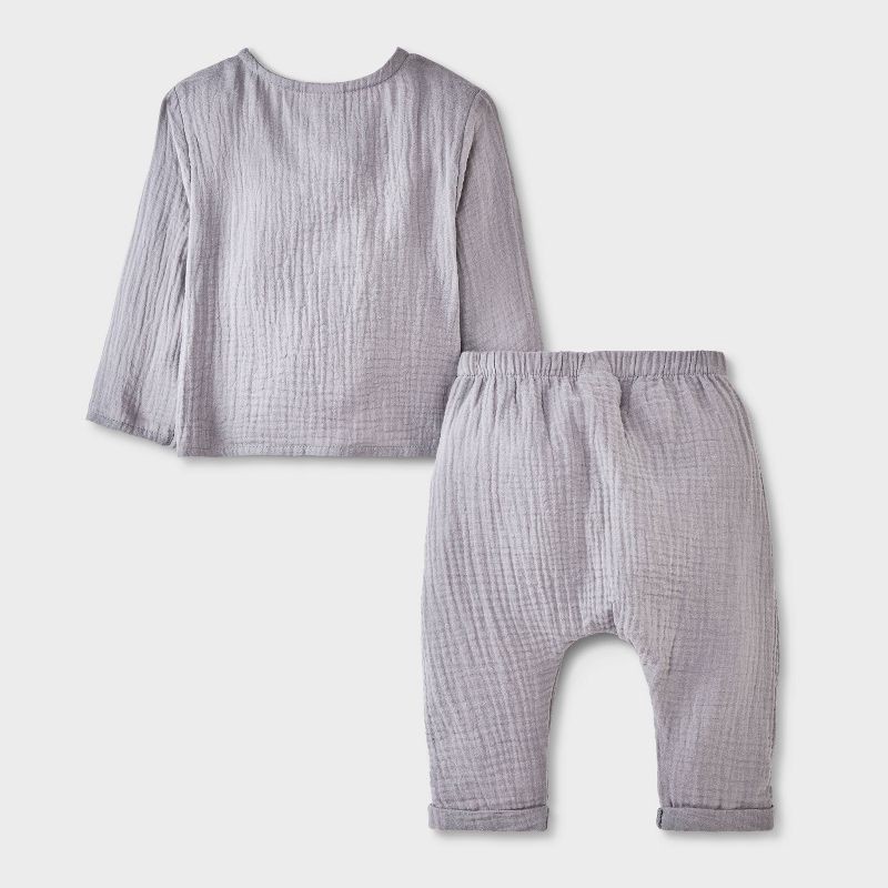 slide 2 of 4, Baby Boys' Henley Gauze Shirt and Pants Set - Cat & Jack™ Gray 18M, 1 ct