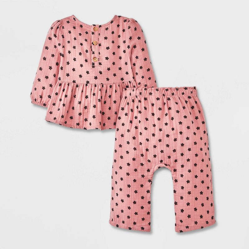 slide 3 of 4, Baby Girls' 2pc Floral Gauze Peplum Shirt and Pants Set - Cat & Jack™ Pink Newborn, 2 ct