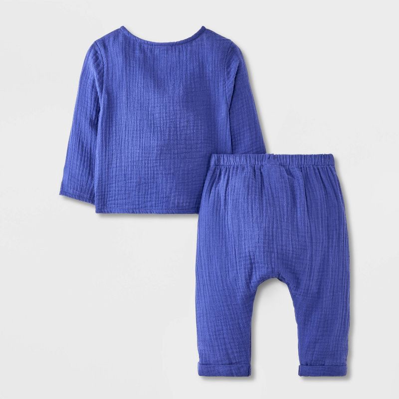 slide 3 of 4, Baby Boys' Henley Gauze Shirt and Pants Set - Cat & Jack™ Blue 6-9M, 1 ct