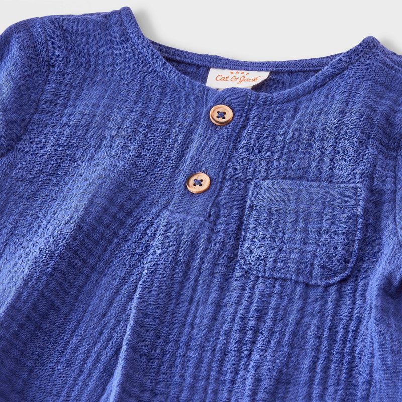 slide 2 of 4, Baby Boys' Henley Gauze Shirt and Pants Set - Cat & Jack™ Blue 6-9M, 1 ct