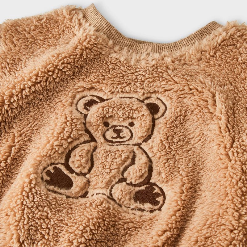 slide 4 of 4, Baby 2pc Faux Shearling Teddy Bear Sweatshirt and Jogger Pants Set - Cat & Jack™ Brown Newborn, 2 ct
