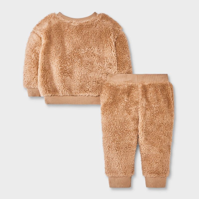 slide 2 of 4, Baby 2pc Faux Shearling Teddy Bear Sweatshirt and Jogger Pants Set - Cat & Jack™ Brown 3-6M, 2 ct