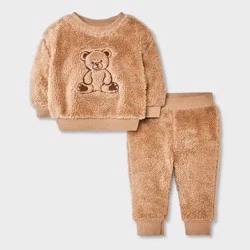 Baby 2pc Faux Shearling Teddy Bear Sweatshirt and Jogger Pants Set - Cat & Jack™ Brown 18M