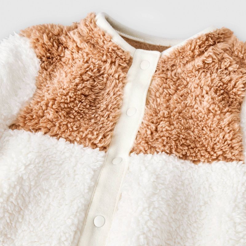 slide 4 of 4, Baby Winter Snowflake Faux Shearling Colorblock Romper - Cat & Jack™ Cream 3-6M, 1 ct