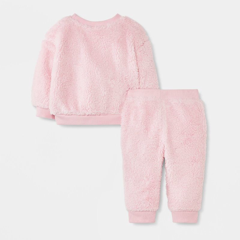 slide 2 of 4, Baby Girls' 2pc Faux Shearling Sweatshirt and Jogger Pants Set - Cat & Jack™ Pink 3-6M, 2 ct