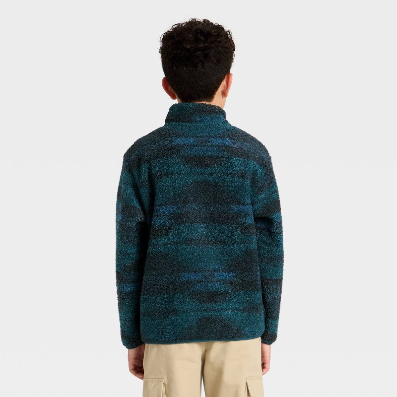 slide 2 of 3, Boys' Abstract Printed Faux Shearling Quarter Zip Jacket - Cat & Jack™ Blue XS, 1 ct
