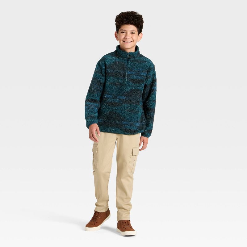 slide 3 of 3, Boys' Abstract Printed Faux Shearling Quarter Zip Jacket - Cat & Jack™ Blue XL, 1 ct