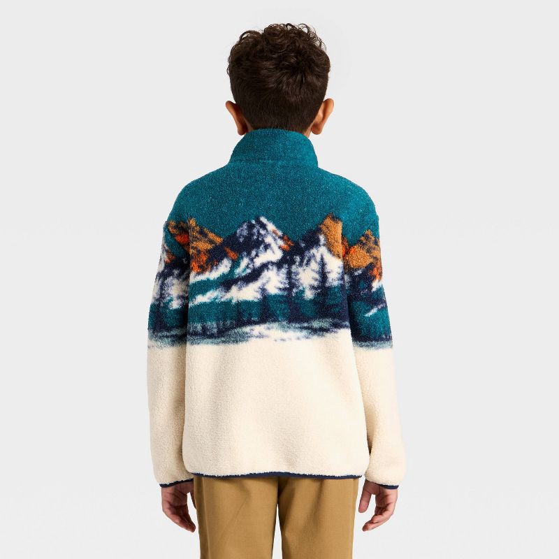 slide 2 of 3, Boys' Scenic Mountain Faux Shearling Quarter Zip Jacket - Cat & Jack™ Blue S, 1 ct