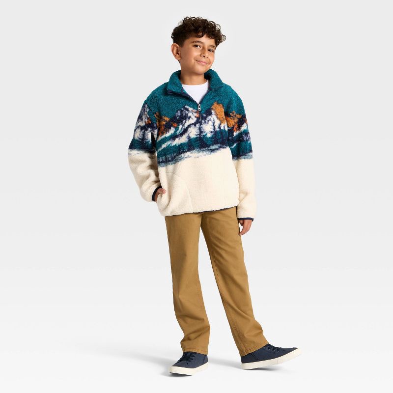 slide 3 of 3, Boys' Scenic Mountain Faux Shearling Quarter Zip Jacket - Cat & Jack™ Blue S, 1 ct