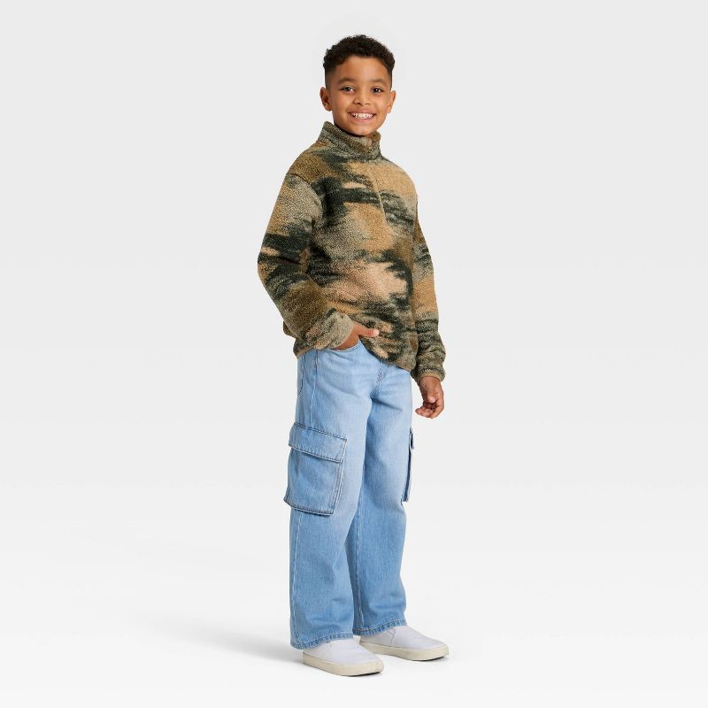 slide 3 of 3, Boys' Abstract Printed Faux Shearling Quarter Zip Jacket - Cat & Jack™ Olive Green XS, 1 ct