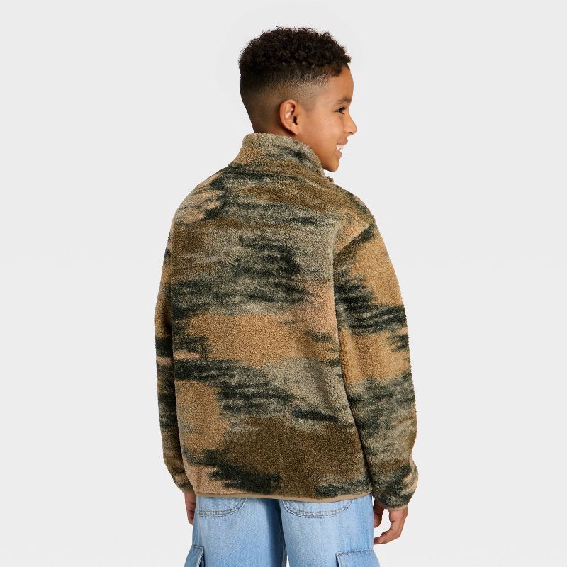 slide 2 of 3, Boys' Abstract Printed Faux Shearling Quarter Zip Jacket - Cat & Jack™ Olive Green S, 1 ct
