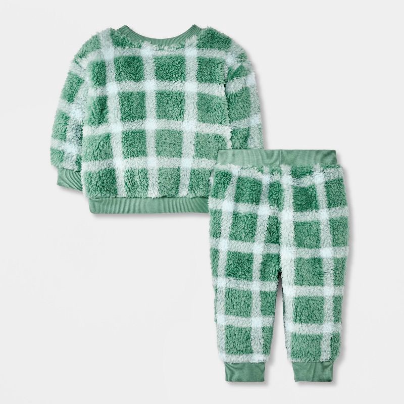 slide 3 of 4, Baby Boys' 2pc Plaid Faux Shearling Sweatshirt and Jogger Pants Set - Cat & Jack™ Green 3-6M, 2 ct